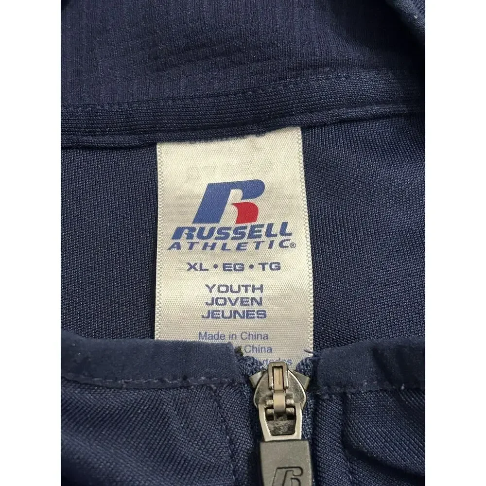 Russell‎ Athletic Youth Sz XL Zip Up Jacket Navy Blue w/ White Stripes On Arm